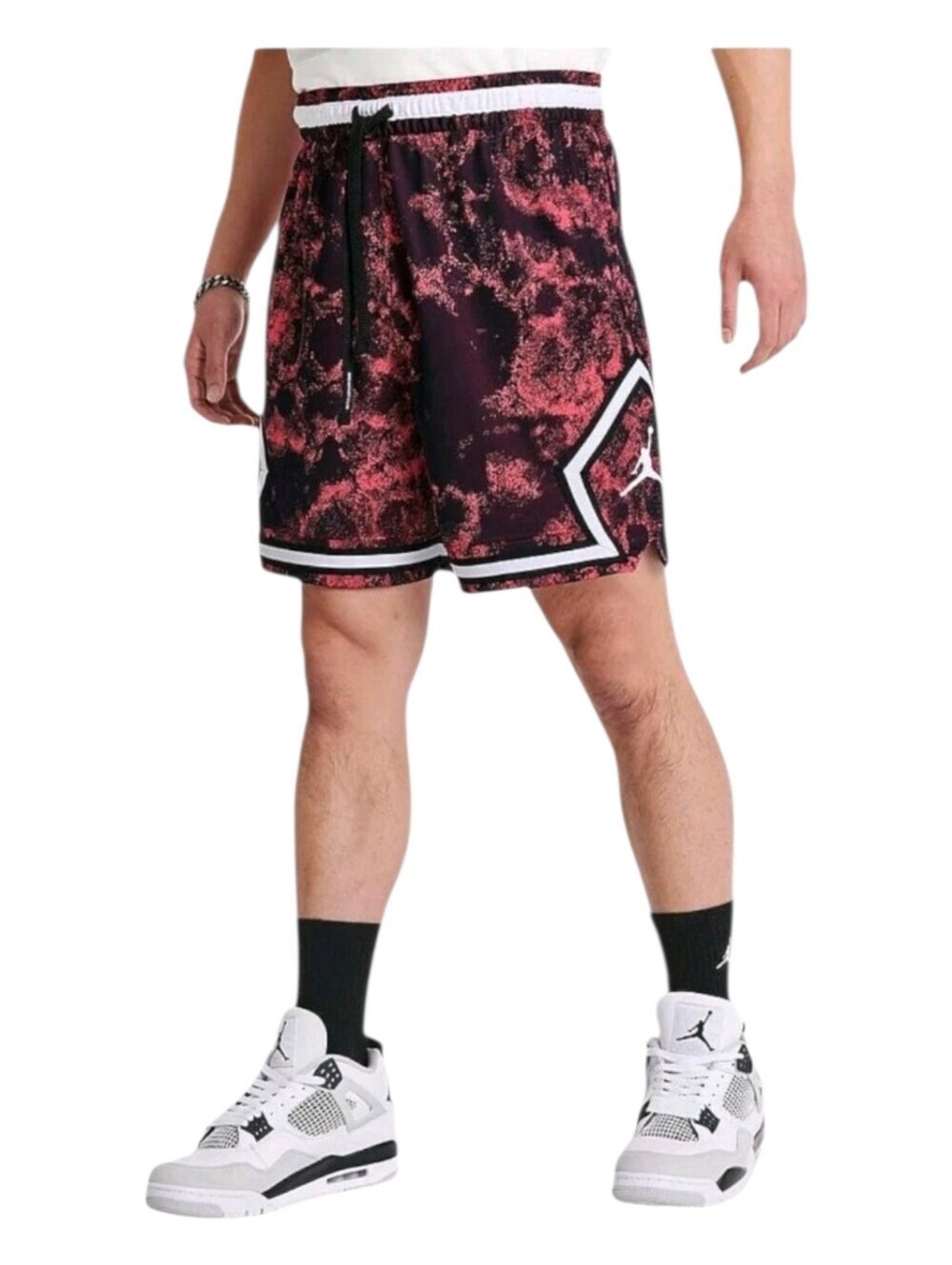 Jordan Mens Red Breakfast Club AOP Diamond Basketball Shorts Size Medium
